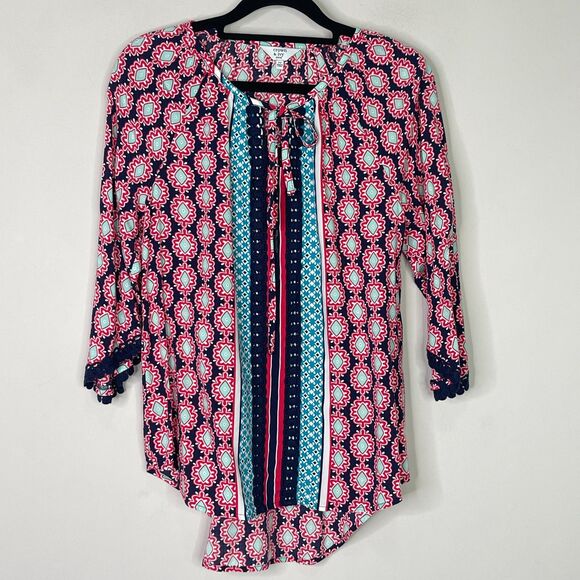 Crown & Ivy Artsy Tie Neck Peasant Blouse Women's Size XS Petite - Picture 1 of 8